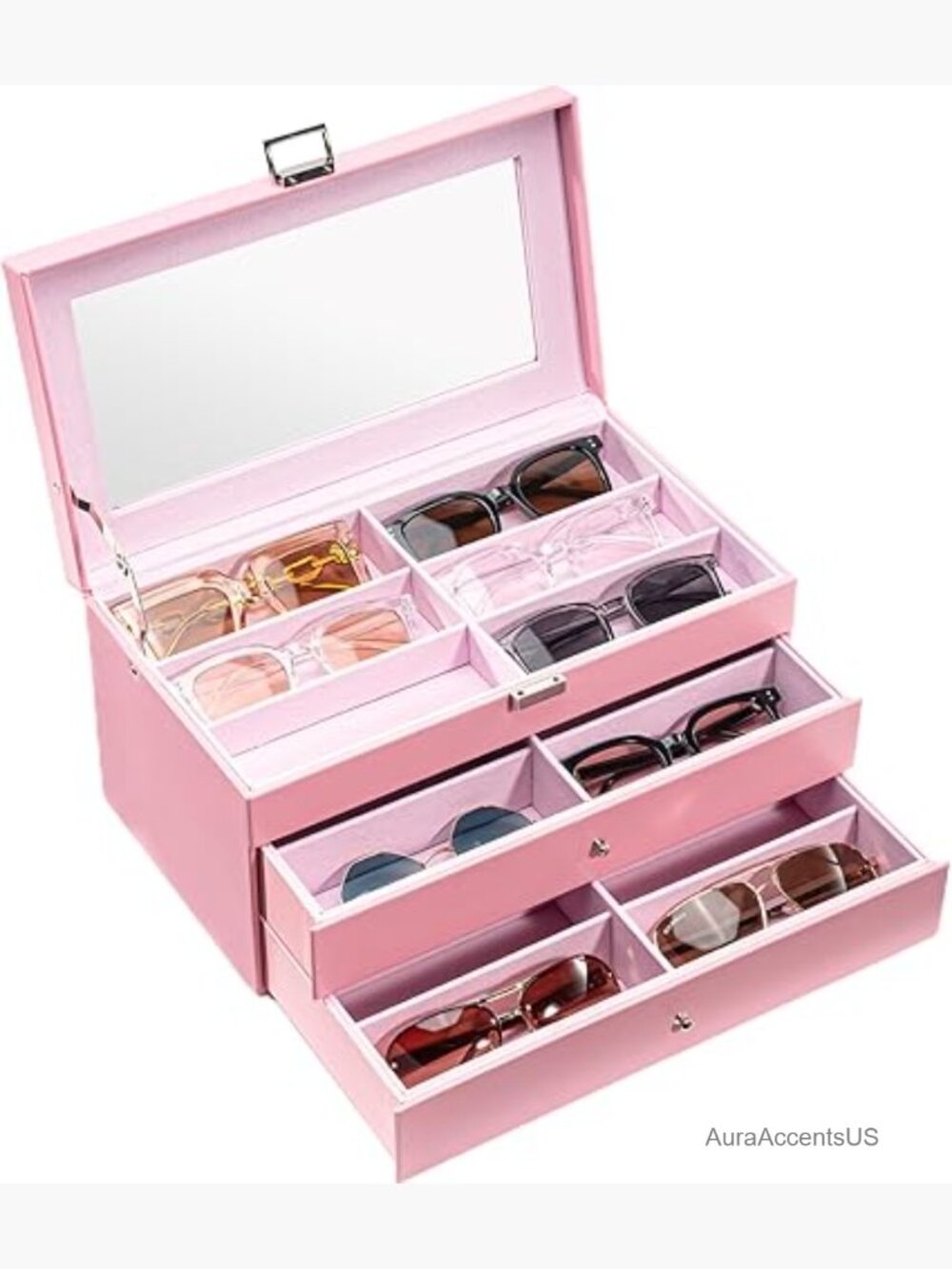 18-Slot Sunglasses Storage Organizer, 3-Layer Leather Case for Glasses, Eyewear